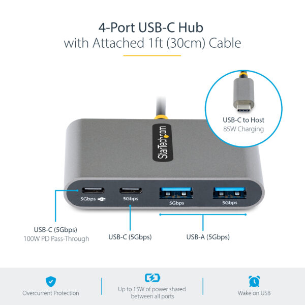StarTech.com 4-Port USB-C Hub with 100W Power Delivery Pass-Through StarTech.com 4-Port USB-C Hub with 100W Power Delivery Pass-Through