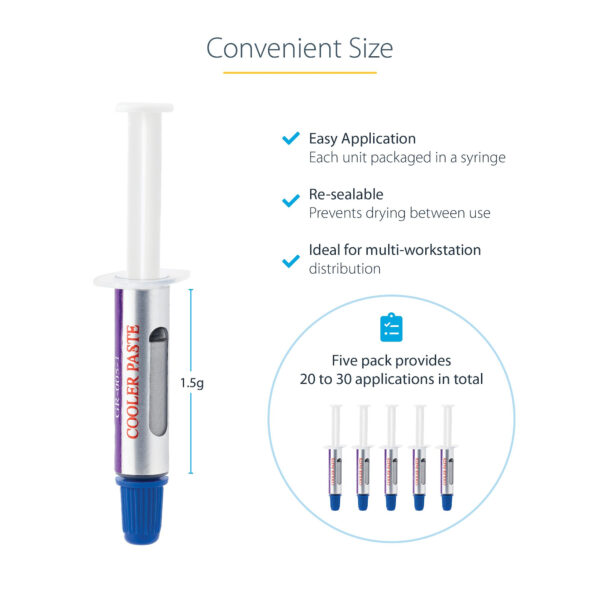 StarTech.com Thermal Paste, Pack of 5 Re-sealable Syringes (1.5g StarTech.com Thermal Paste, Pack of 5 Re-sealable Syringes (1.5g