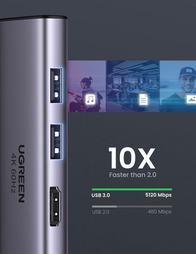 Ugreen 6-in-1 USB-C Hub USB Type-C Silver Ugreen 6-in-1 USB-C Hub USB Type-C Silver