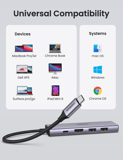 Ugreen 6-in-1 USB-C Hub USB Type-C Silver Ugreen 6-in-1 USB-C Hub USB Type-C Silver