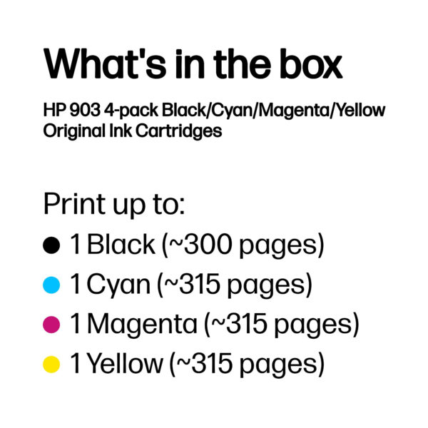 HP 903 4-pack Black/Cyan/Magenta/Yellow Original Ink Cartridges HP 903 4-pack Black/Cyan/Magenta/Yellow Original Ink Cartridges
