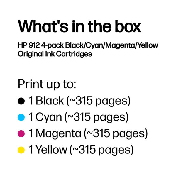 HP 912 4-pack Black/Cyan/Magenta/Yellow Original Ink Cartridges HP 912 4-pack Black/Cyan/Magenta/Yellow Original Ink Cartridges