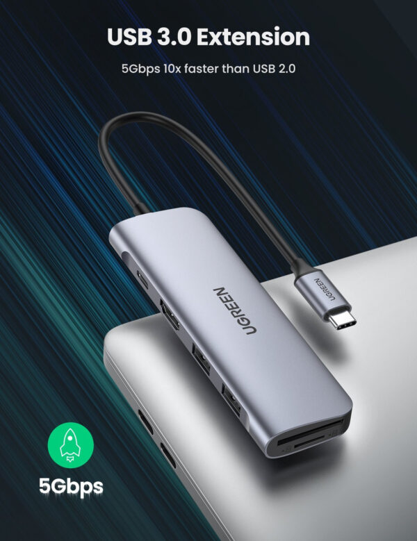 Ugreen 6-in-1 USB C PD USB 3.2 Gen 1 (3.1 Gen 1) Type-C Silver Ugreen 6-in-1 USB C PD USB 3.2 Gen 1 (3.1 Gen 1) Type-C Silver