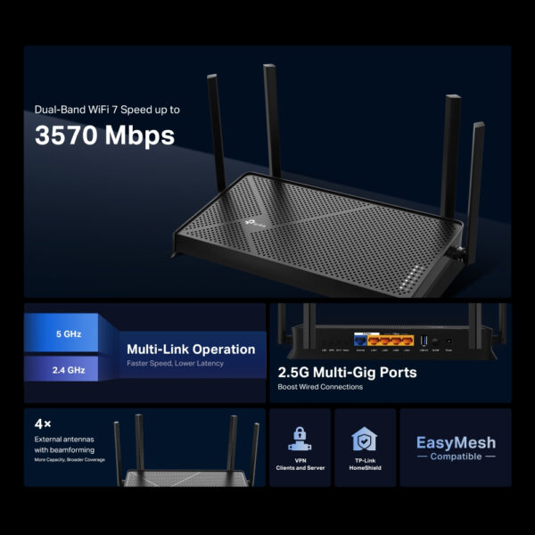 TP-Link Archer BE230 wireless router 2.5 Gigabit Ethernet Dual-band TP-Link Archer BE230 wireless router 2.5 Gigabit Ethernet Dual-band