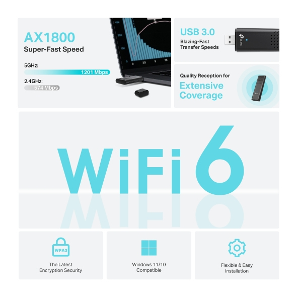 TP-Link Archer AX1800 Dual Band Wi-Fi 6 USB Adapter TP-Link Archer AX1800 Dual Band Wi-Fi 6 USB Adapter
