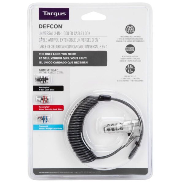 Targus DEFCON 3-in-1 cable lock Silver 2 m