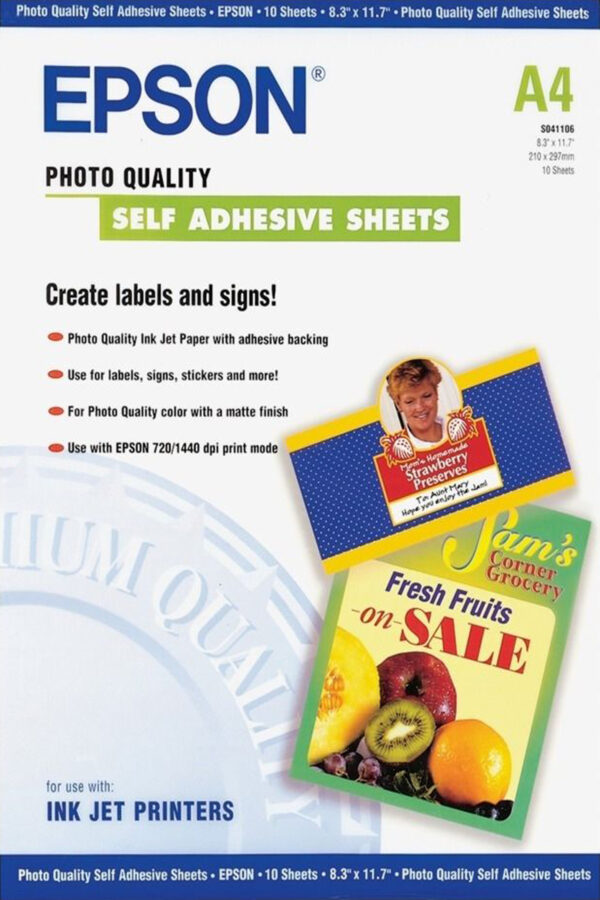 Epson Self-Adhesive Photo Paper - A4 - 10 Sheets Epson Self-Adhesive Photo Paper - A4 - 10 Sheets