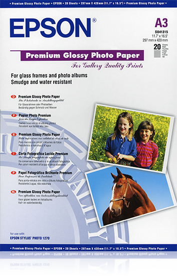 Epson Premium Glossy Photo Paper, DIN A3, 255g/m², 20 Sheets Epson Premium Glossy Photo Paper, DIN A3, 255g/m², 20 Sheets