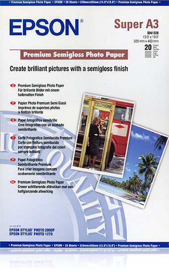Epson Premium Semigloss Photo Paper, DIN A3+, 250g/m², 20 Sheets Epson Premium Semigloss Photo Paper, DIN A3+, 250g/m², 20 Sheets