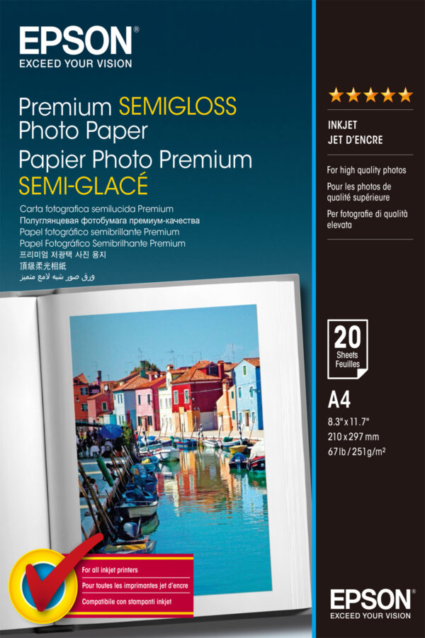 Epson Premium Semi-Gloss Photo Paper - A4 - 20 Sheets Epson Premium Semi-Gloss Photo Paper - A4 - 20 Sheets