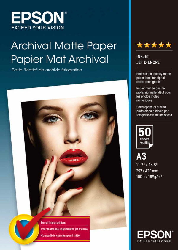 Epson Archival Matte Paper, DIN A3, 189g/m², 50 Sheets Epson Archival Matte Paper, DIN A3, 189g/m², 50 Sheets