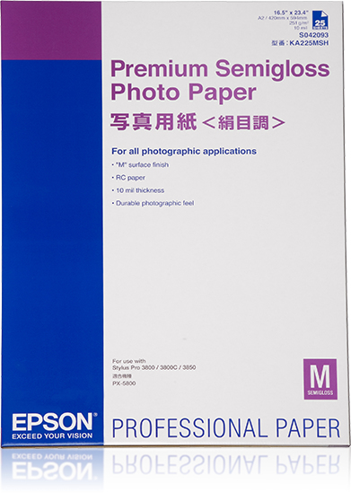 Epson Premium Semigloss Photo Paper, DIN A2, 250g/m², 25 Sheets Epson Premium Semigloss Photo Paper, DIN A2, 250g/m², 25 Sheets