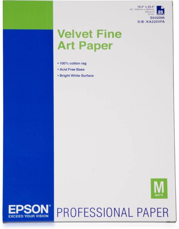 Epson Velvet Fine Art Paper, DIN A2, 260g/m², 25 Sheets Epson Velvet Fine Art Paper, A3+, 260g/m², 20 Blatt