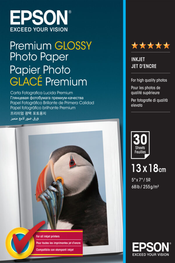 Epson Premium Glossy Photo Paper - 13x18cm - 30 Sheets White Epson Premium Glossy Photo Paper - 13x18cm - 30 Sheets White