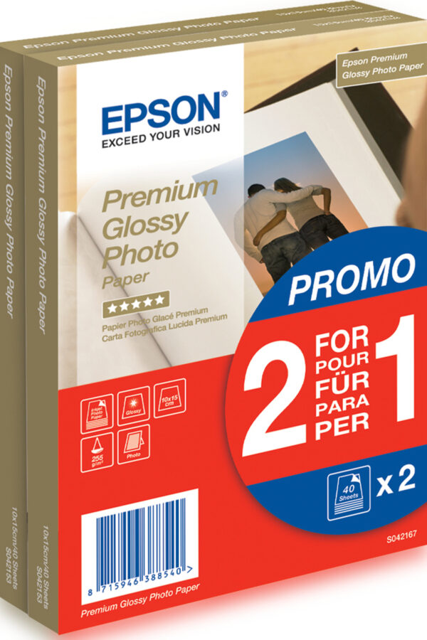 Epson Premium Glossy Photo Paper - 10x15cm - 2x 40 Sheets Epson Premium Glossy Photo Paper - 10x15cm - 2x 40 Sheets