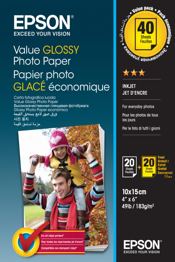 Epson Value Glossy Photo Paper - 10x15cm - 2x 20 sheets (BOGOF) Epson Value Glossy Photo Paper - 10x15cm - 2x 20 sheets (BOGOF)