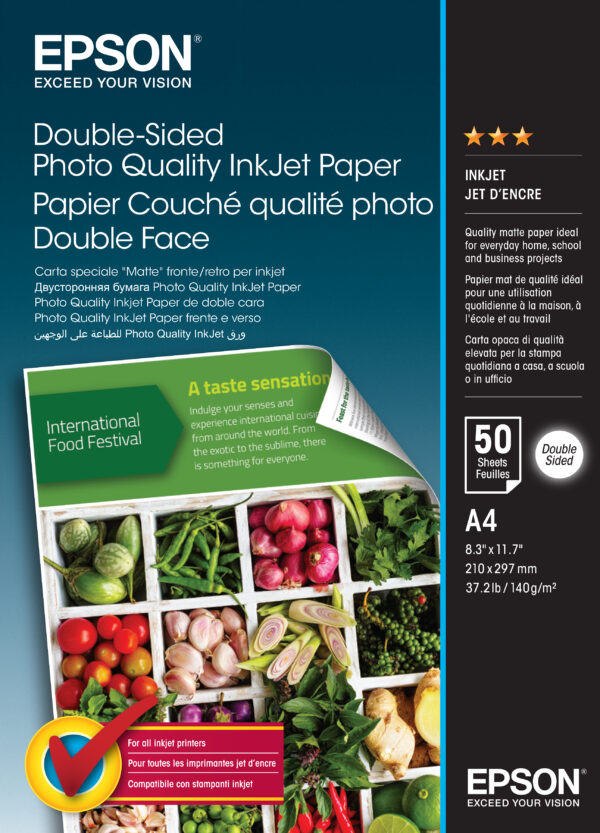 Epson Double-Sided Photo Quality Inkjet Paper - A4 - 50 Sheets Epson Double-Sided Photo Quality Inkjet Paper - A4 - 50 Sheets