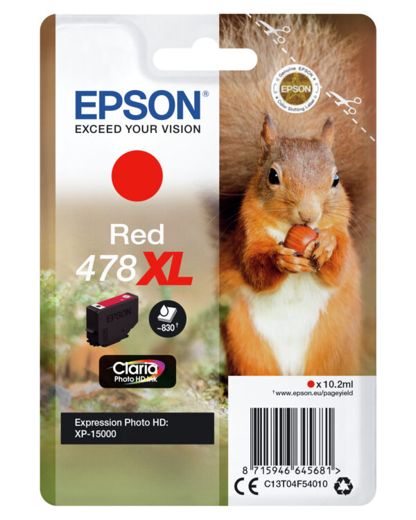 Epson Squirrel Singlepack Red 478XL Claria Photo HD Ink Epson Squirrel Singlepack Red 478XL Claria Photo HD Ink