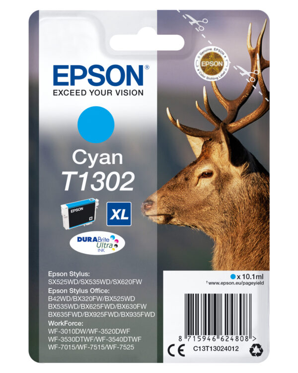 Epson Stag Singlepack Cyan T1302 DURABrite Ultra Ink Epson Stag Singlepack Cyan T1302 DURABrite Ultra Ink