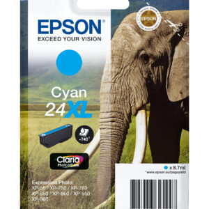 Epson Elephant Singlepack Cyan 24XL Claria Photo HD Ink Epson Elephant Singlepack Cyan 24XL Claria Photo HD Ink