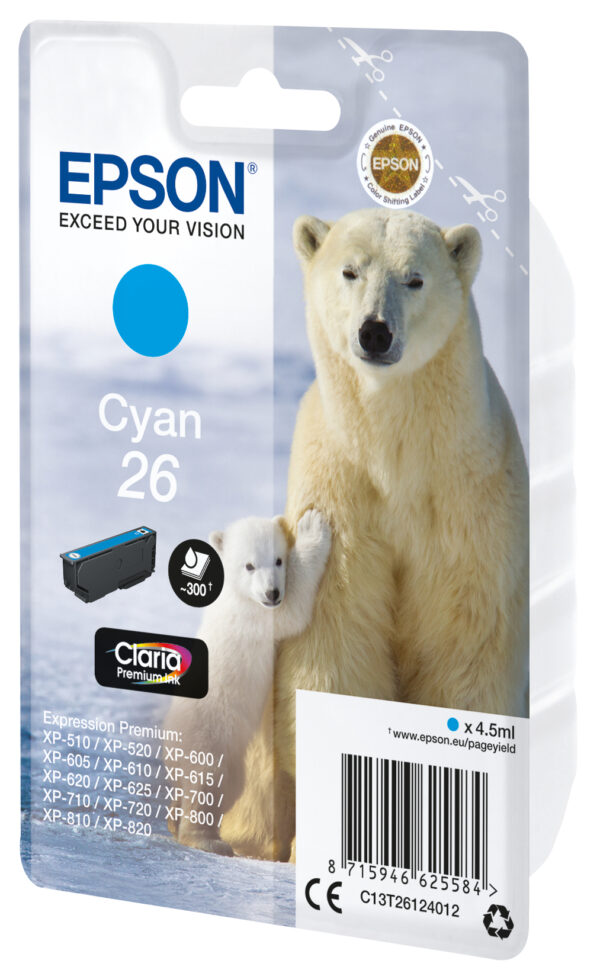 Epson Polar bear Singlepack Cyan 26 Claria Premium Ink Epson Polar bear Singlepack Cyan 26 Claria Premium Ink