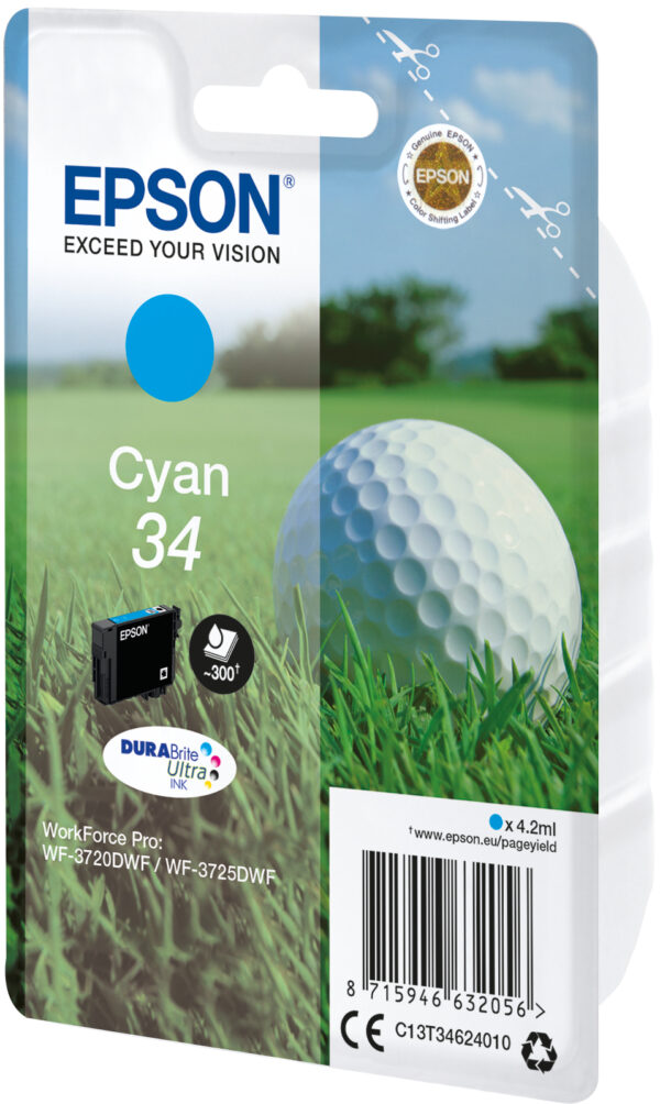 Epson Golf ball Singlepack Cyan 34 DURABrite Ultra Ink Epson Golf ball Singlepack Cyan 34 DURABrite Ultra Ink
