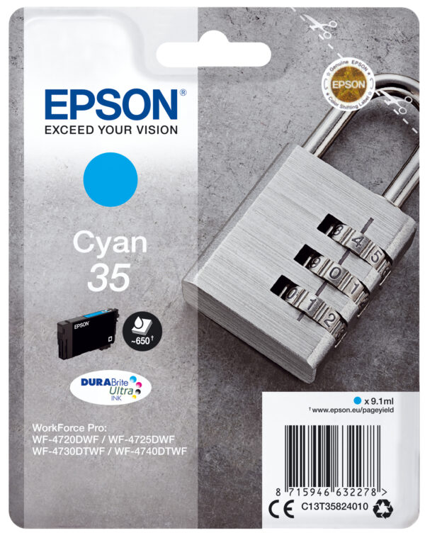 Epson Padlock Singlepack Cyan 35 DURABrite Ultra Ink Epson Padlock Singlepack Cyan 35 DURABrite Ultra Ink