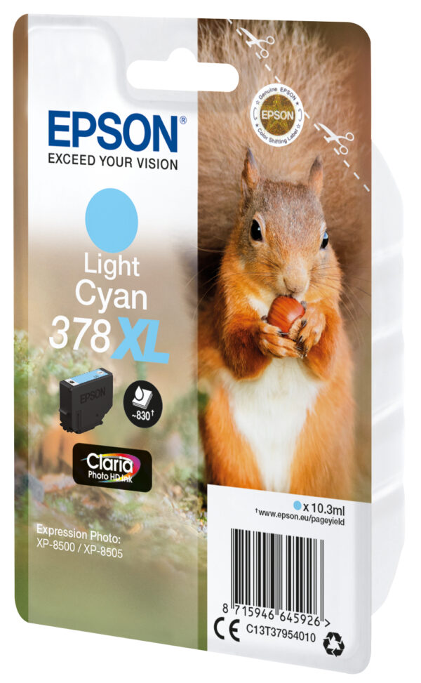 Epson Squirrel Singlepack Light Cyan 378XL Claria Photo HD Ink Epson Squirrel Singlepack Light Cyan 378XL Claria Photo HD Ink
