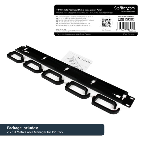 StarTech.com 1U 19in Metal Rackmount Cable Management Panel StarTech.com 1U 19in Metal Rackmount Cable Management Panel