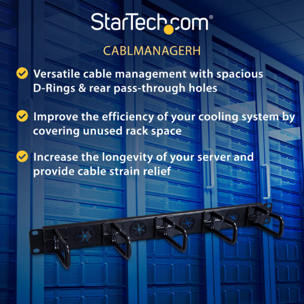 StarTech.com 1U 19" Cable Management Organizer - D Ring Hook StarTech.com 1U 19" Cable Management Organizer - D Ring Hook