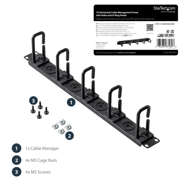 StarTech.com 1U 19" Cable Management Organizer - D Ring Hook StarTech.com 1U 19" Cable Management Organizer - D Ring Hook