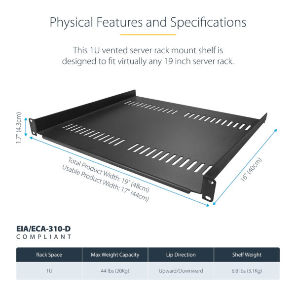 StarTech.com CABSHELF116V2PK rack accessory Rack shelf StarTech.com CABSHELF116V2PK rack accessory Rack shelf