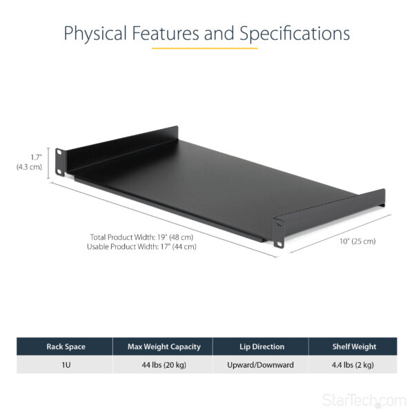 StarTech.com 1U Fixed Server Rack Mount Shelf - 10in Deep Steel StarTech.com 1U Fixed Server Rack Mount Shelf - 10in Deep Steel