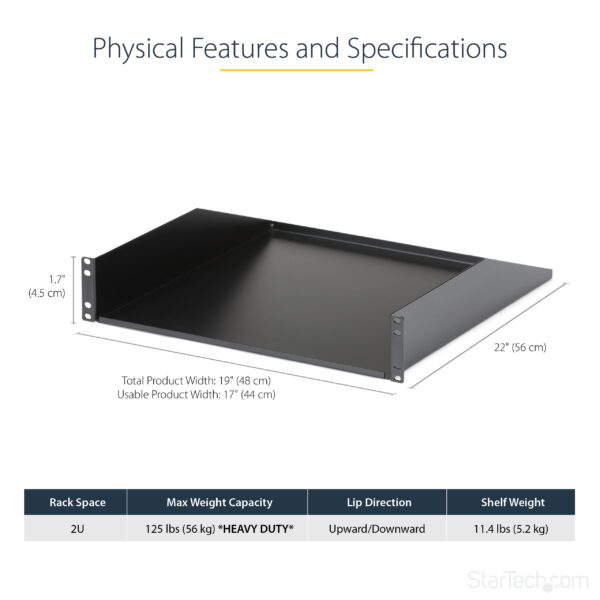 StarTech.com 2U Server Rack Shelf - Universal Rack Mount Cantilever