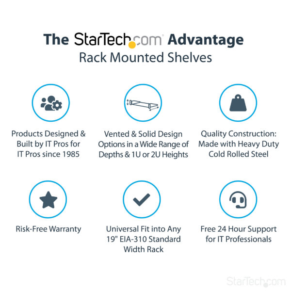 StarTech.com 2U Server Rack Shelf - Universal Rack Mount Cantilever