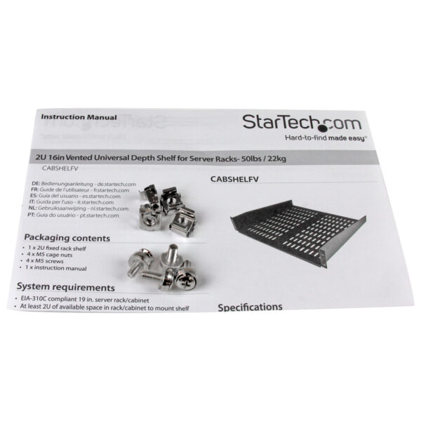 StarTech.com 2U Server Rack Shelf - Universal Vented Rack Mount StarTech.com 2U Server Rack Shelf - Universal Vented Rack Mount