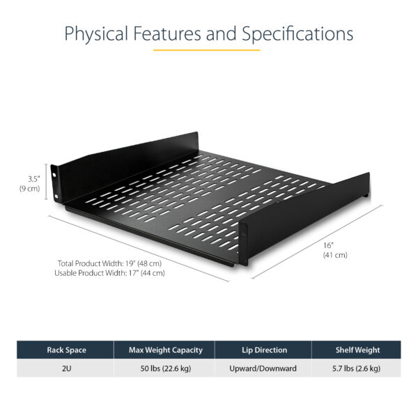 StarTech.com 2U Server Rack Shelf - Universal Vented Rack Mount StarTech.com 2U Server Rack Shelf - Universal Vented Rack Mount