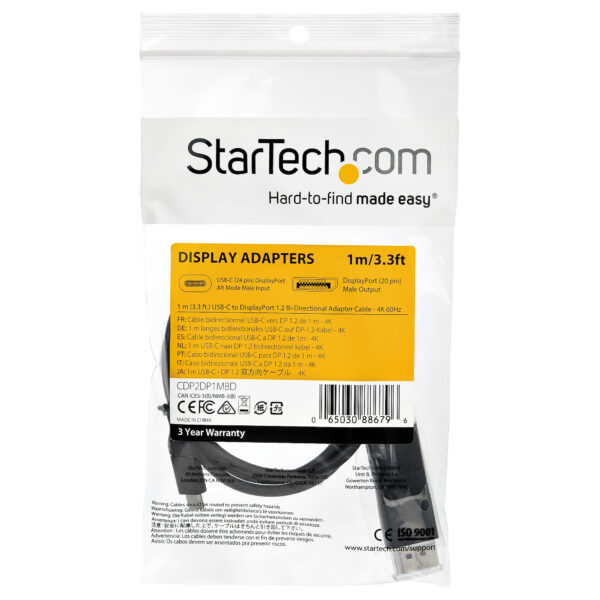 StarTech.com 3.3ft (1m) USB C to DisplayPort 1.2 Cable 4K 60Hz StarTech.com 3.3ft (1m) USB C to DisplayPort 1.2 Cable 4K 60Hz
