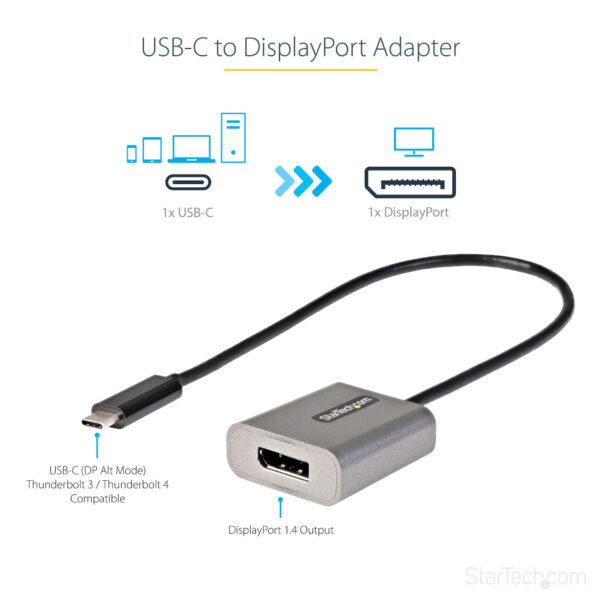StarTech.com USB C to DisplayPort Adapter - 8K/4K 60Hz USB-C to