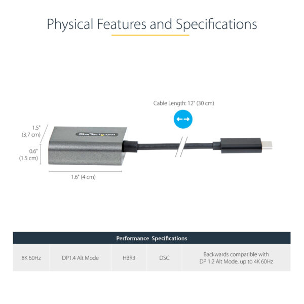 StarTech.com USB C to DisplayPort Adapter - 8K/4K 60Hz USB-C to