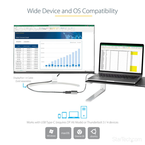 StarTech.com USB C to DisplayPort Adapter - 8K/4K 60Hz USB-C to