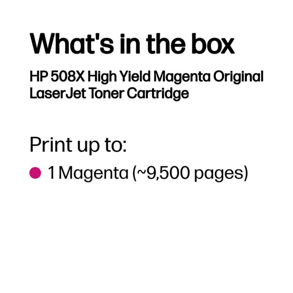 HP 508X High Yield Magenta Original LaserJet Toner Cartridge HP 508X High Yield Magenta Original LaserJet Toner Cartridge