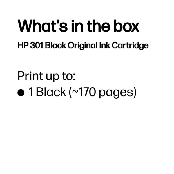 HP 301 Black Original Ink Cartridge HP 301 Black Original Ink Cartridge