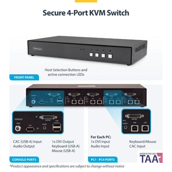 StarTech.com Secure 4-Port KVM Switch, DVI, NIAP 4.0 Desktop KVM for StarTech.com Secure 4-Port KVM Switch, DVI, NIAP 4.0 Desktop KVM for