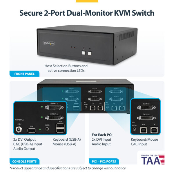StarTech.com Secure 2-Port Dual-Monitor KVM Switch, DVI, NIAP 4.0
