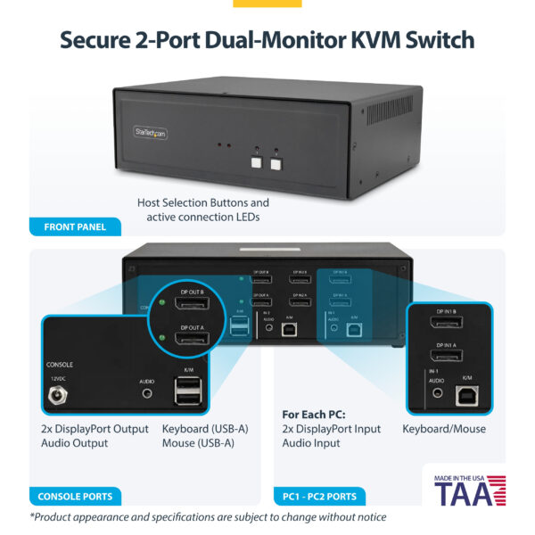 StarTech.com Secure 2-Port Dual-Monitor KVM Switch, DisplayPort, 4K StarTech.com Secure 2-Port Dual-Monitor KVM Switch, DisplayPort, 4K