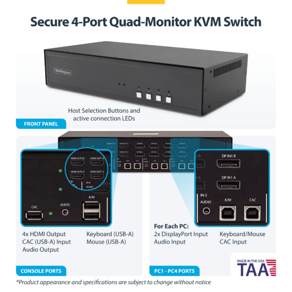 StarTech.com Secure 4-Port Quad-Monitor KVM Switch, 2x DP In to 4x StarTech.com Secure 4-Port Quad-Monitor KVM Switch, 2x DP In to 4x