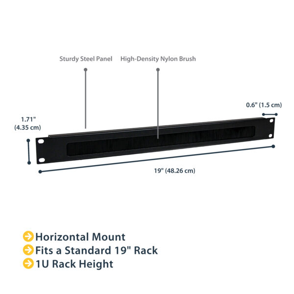 StarTech.com 1U High-density Brush Strip Cable Management Panel, StarTech.com 1U High-density Brush Strip Cable Management Panel,