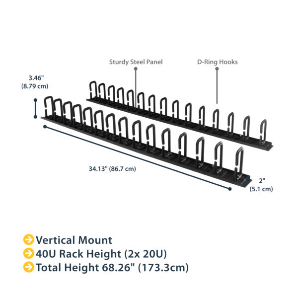 StarTech.com Vertical Cable Organizer with D-Ring Hooks - 0U - 6 ft. StarTech.com Vertical Cable Organizer with D-Ring Hooks - 0U - 6 ft.