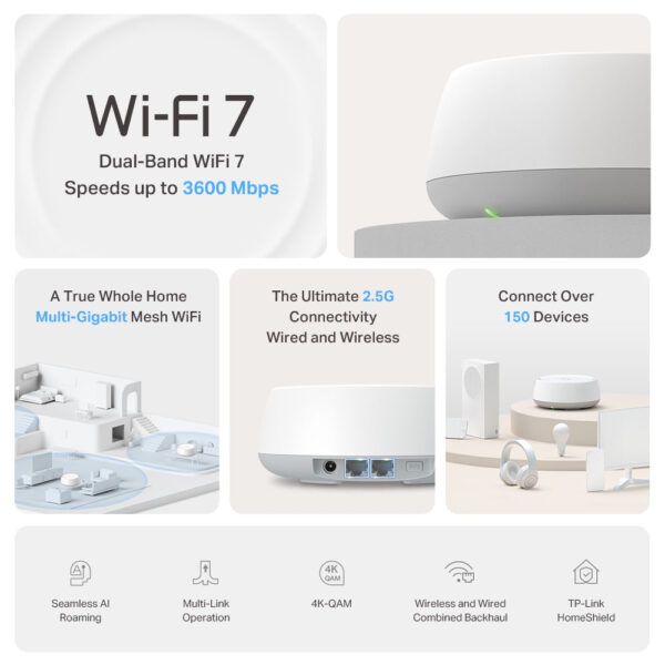 TP-Link BE3600 Whole Home Mesh Wi-Fi 7 System, 2.5G Multi Gigabit TP-Link DECO BE22 Dual-band (2.4 GHz / 5 GHz) Wi-Fi 7 (802.11be)